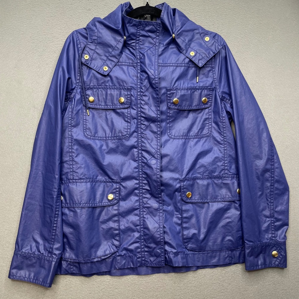 J.Crew Women Field‎ Jacket Silicone Coated Purple Small Utility Hooded Coat